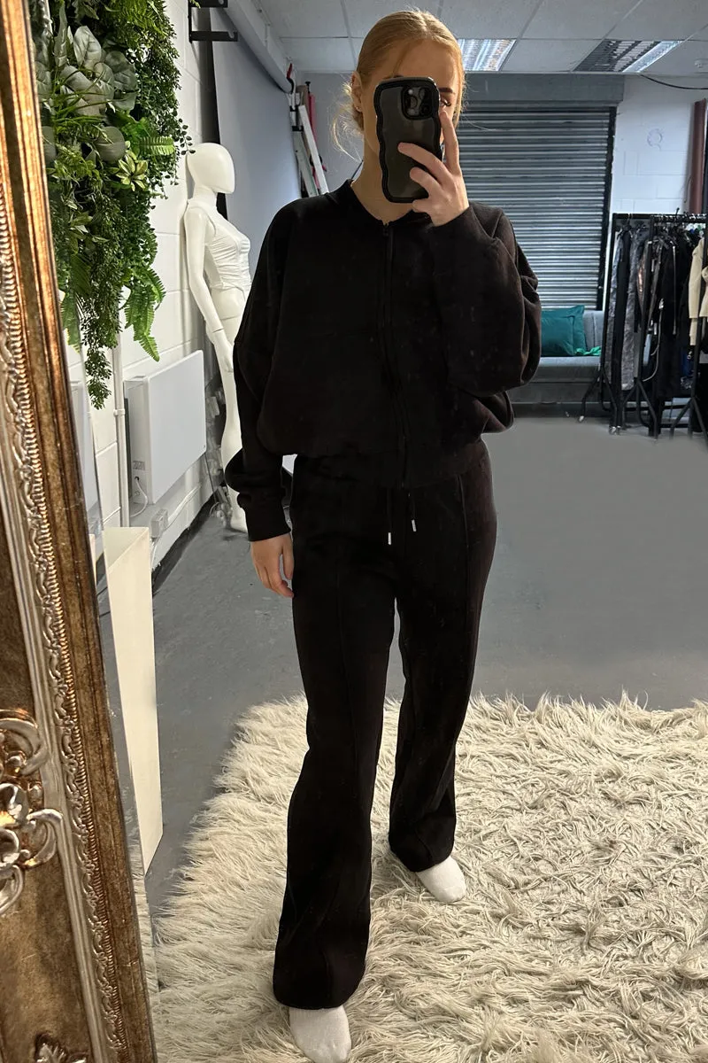 Black Zip Front Bomber And Joggers Co-ord Set - Sasha