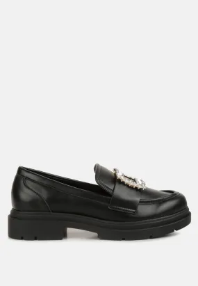 Bossi Faux Leather Loafers With Buckle Embellishment By Ruw