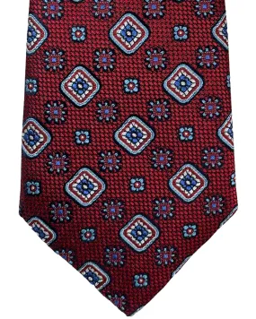 Canali Tie Red Blue Medallion - Jacquard Silk