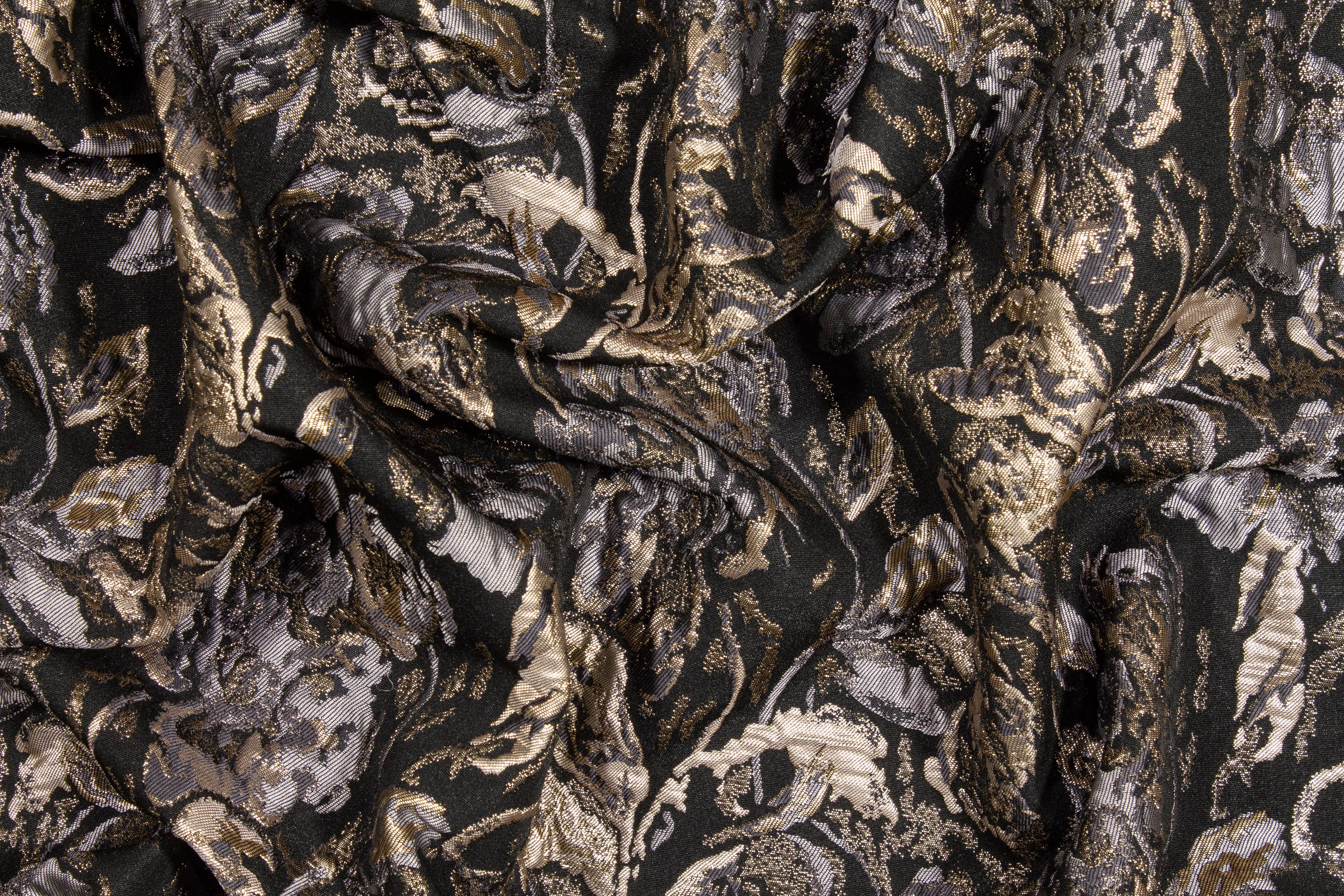 Crushed Floral Metallic Brocade - Black, Gray, Taupe