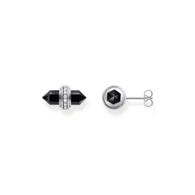 Crystal ear studs with onyx Silver