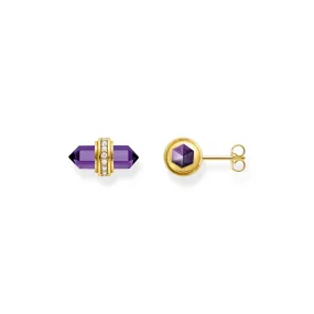 Crystal stud earrings with imitation amethyst gold