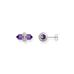 Crystal stud earrings with imitation amethyst silver