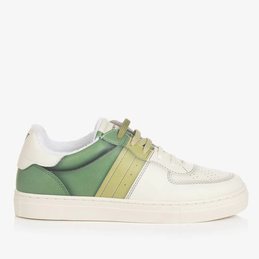 Emporio Armani Junior Kids Unisex Ivory & Green Lace-Up Trainers Winter Sneaker