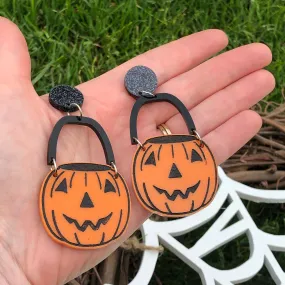 Halloween Bucket Pumpkin Dangle Earrings