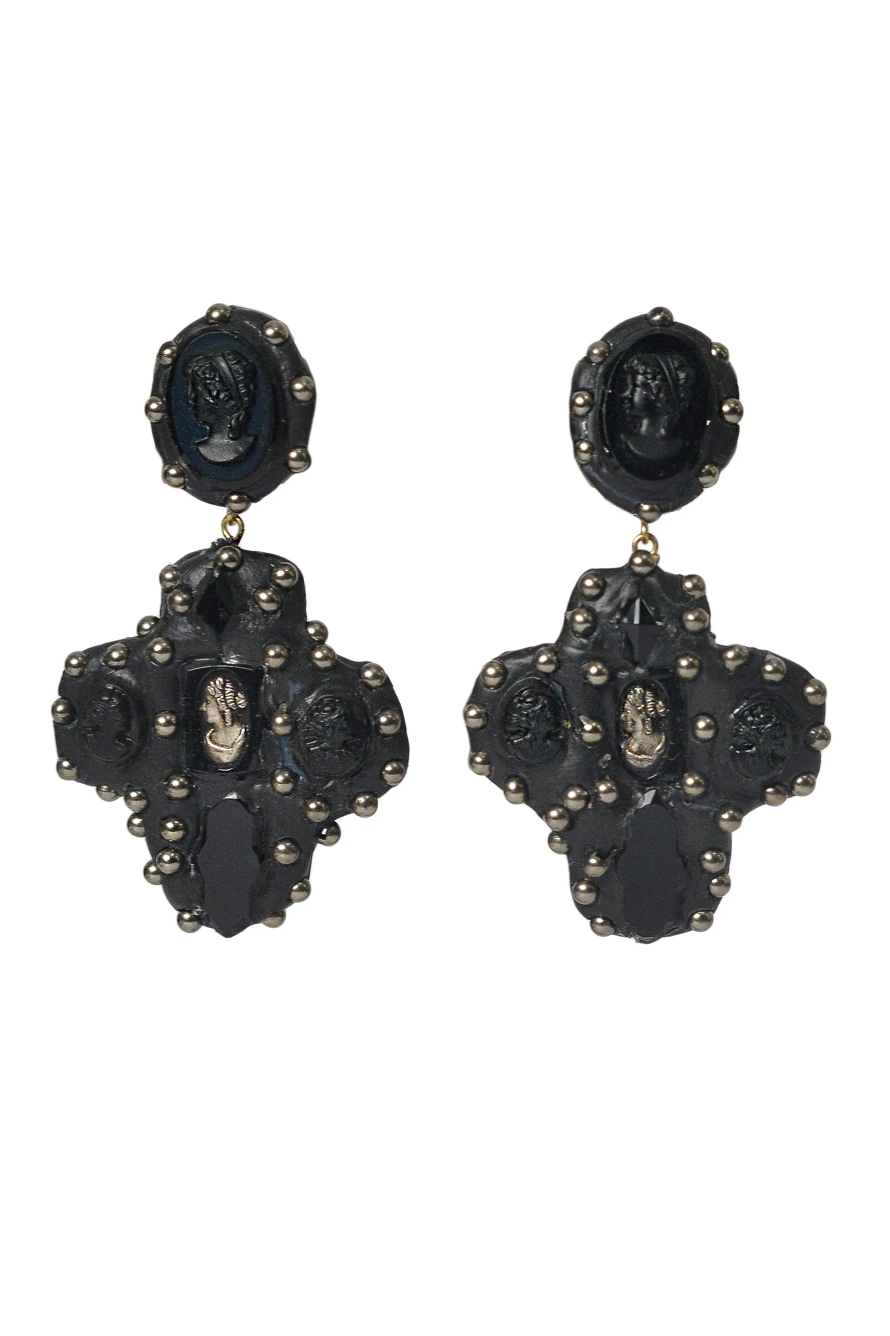 MINADEO JET &amp; ONYX CROSS EARRINGS