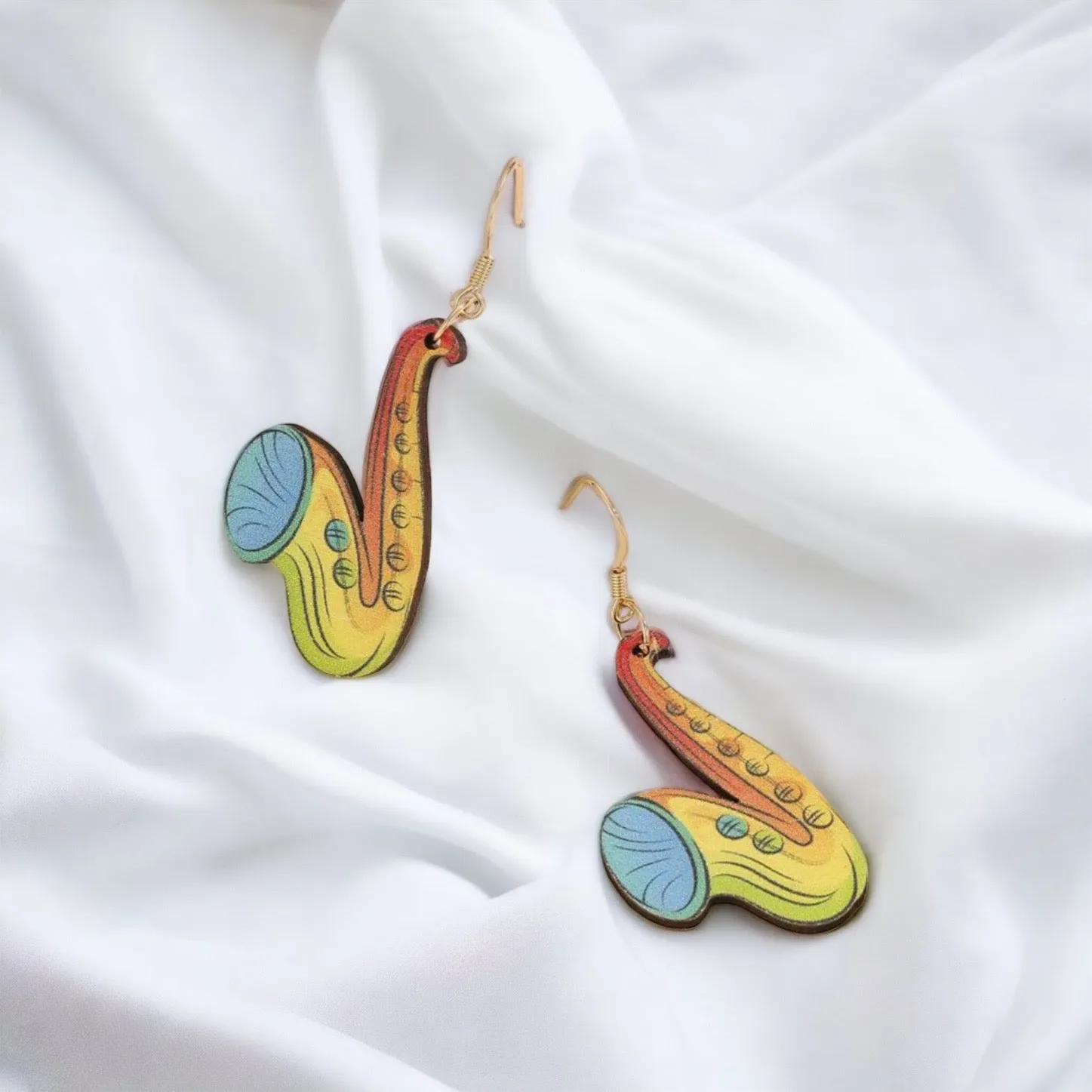 Musical Instrument Earrings - Music Teacher, Handmade Earrings, Music Earrings, Handmade Jewelry, Musician Jewelry, Saxophone Earrings