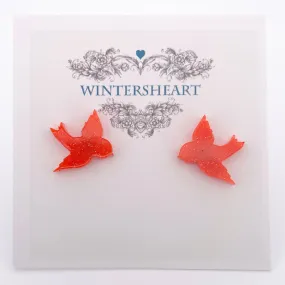 Orange glitter Halloween birds resin - Earring studs