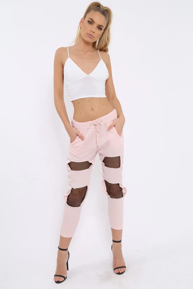 Pink Fish Net Panel Detail Joggers - Mikaela