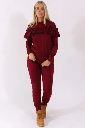 Wine Frill Layer Tracksuit - Tawney